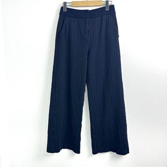 Pinko Striped Wide Leg Cropped Pants Navy Sz 4 - Picture 1 of 16